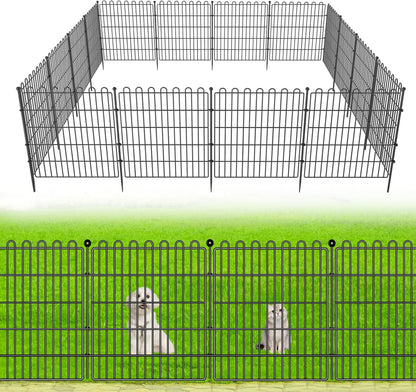 10 Panels No Dig Decorative Garden Fence for Yard, 24 in(H) X 20 ft(L) Animal Barrier Fencing for Outdoor Dog, Metal Portable Garden Fences for Borders, Pets, Landscape, Temporary Fence