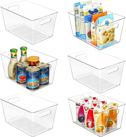 Vtopmart Clear Plastic Pantry Organizer Bins, 6 PCS Food Storage Bins with Handle for Refrigerator, Fridge, Cabinet, Kitchen, Countertops, Cupboard, Freezer Organization and Storage, BPA Free, Large