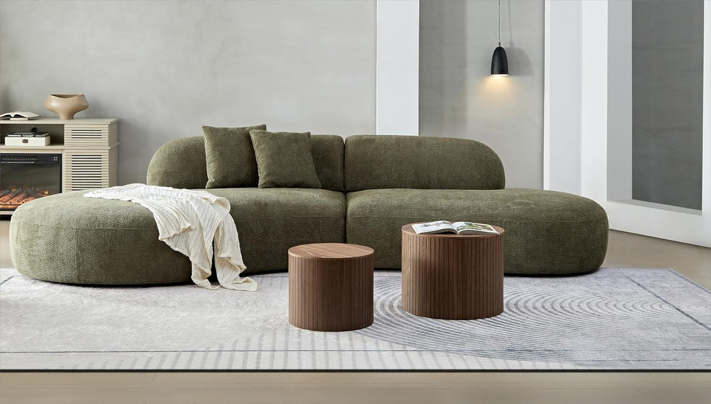 Nesting Coffee Table Set of 2,Modern Round Wooden Coffee Tables with Storage,Luxury Side Table Accent End Table for Small Space Living Room Apartment