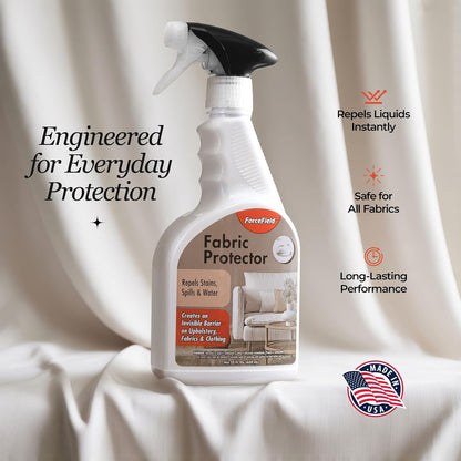 ForceField Fabric Protector Spray – Long-Lasting, Non-Toxic Water & Stain Repellent – Safe for All Fabrics – Indoor & Outdoor Use – 22 oz