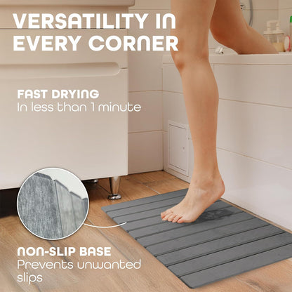 Large Stone Dish Drying Mats for Kitchen Counter, Foldable Quick Drying Mats, Eco-Friendly, diatomaceous earth bath mat, tapete de piedra absorbente para cocina 24" L x 16" W Inches (DARK GREY, LARGE)