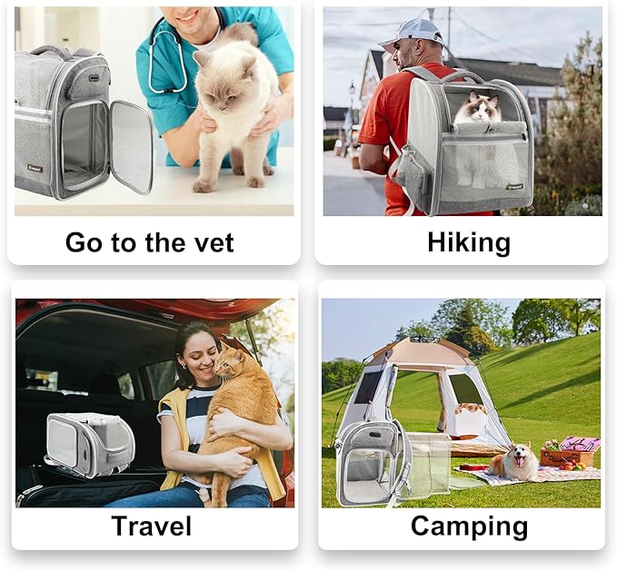 Texsens Cat Backpack Expandable Pet Carrier - Pet Backpack Carrier for Medium Cats and Small Dogs - Great for Travel, Hiking & Outdoor