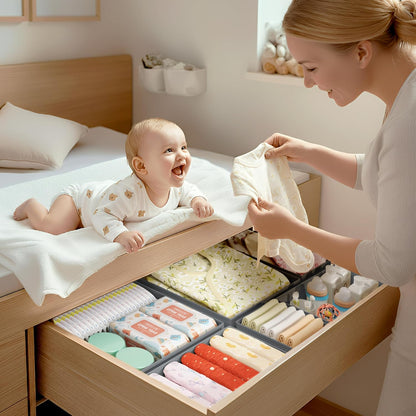 DIMJ Drawer Organizer Clothes - 16 Pack Baby Dresser Organizer for Nursery, Foldable Drawer Organizer Bins for Closet Bedroom Organization, Fabric Clothes Storage Dividers for Underwears, Socks, Bras