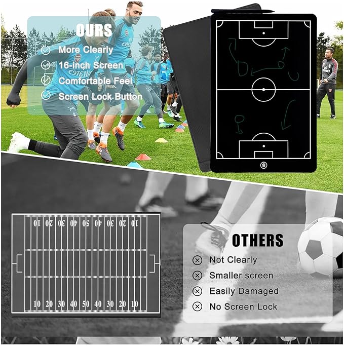 Soccer Coaching Board,16 Inch LCD Soccer Tactical Board, Soccer Marker Training Equipment Accessories with Pen