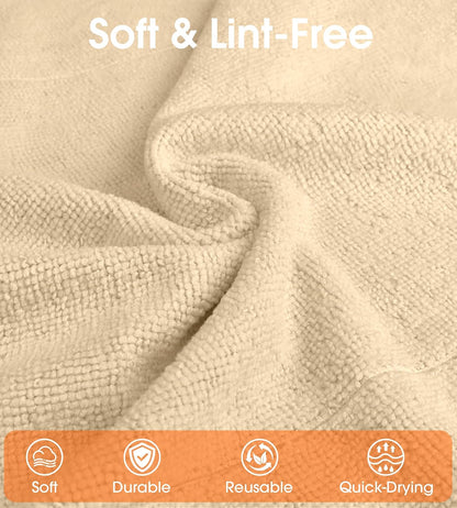 Roll of Microfiber Cleaning Cloth –100 Pack, Tear Away Microfiber Towels, Reusable, Washable, Scratch-Free, Kitchen Towels for Car, Home, Kitchen, Glass, Dishes(Wheat Beige)