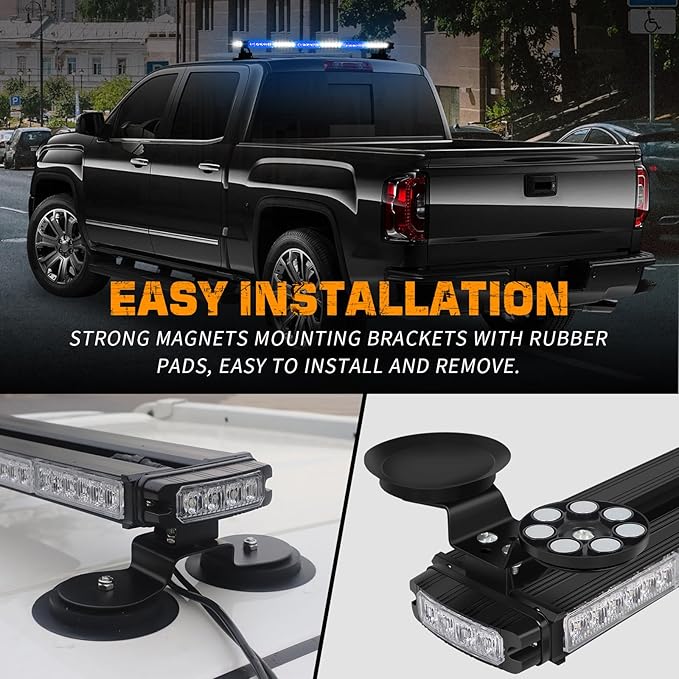 XRIDONSEN 28.4" 80 LED Roof Top Blue White Emergency Light Bar Magnetic Firefighter Police Lights Strobe Warning Flashing Safety Beacon Double Side First Responder Lights for Vehicles Fire POV Trucks