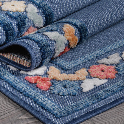 Beverly Rug Outdoor Rug 6x9 Modern Bordered Area Rugs for Indoor and Outdoor Patio Easy to Clean Non Shedding Living Room Porch Garden Washable Outside Carpet (6 x 9 Blue)