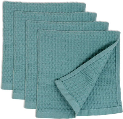 GILDEN TREE Waffle Towels Wash Cloths for Showering, Exfoliating Washcloth Face Towels, Quick Dry Towel Cotton Washcloths Set of 4, Classic Style (Seafoam)