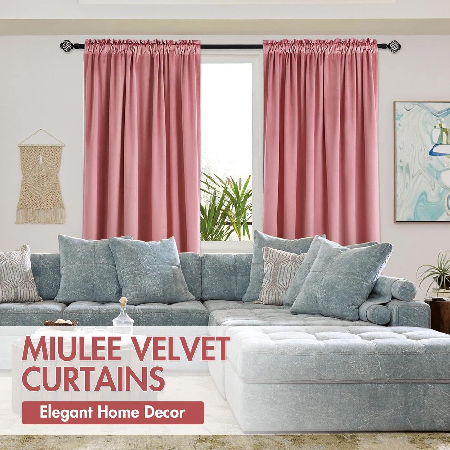 MIULEE Blush Pink Velvet Curtains Thermal Insulated Blackout Curtain Drapes for Bedroom Living Room Darkening 96 Inches Long Curtains Panels Rod Pocket Set of 2