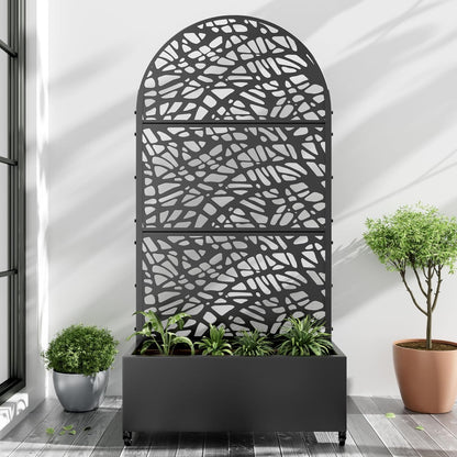 Casaphoria Metal Raised Garden Bed with Trellis and Wheels, 72"x35"x16" Arched Planter Box for Climbing Plants, Vegetables & Vines, Features Drainage Holes and Privacy Screen (Black-Net)