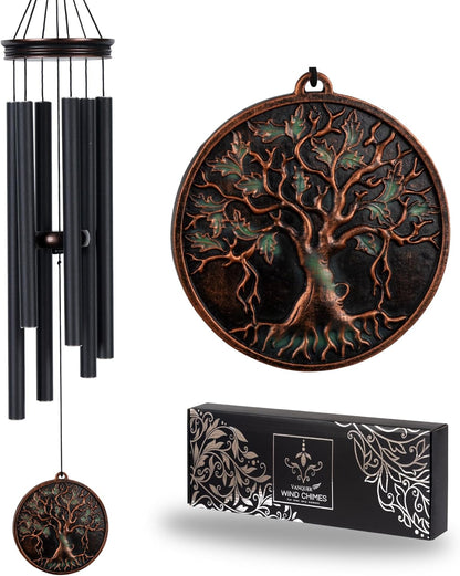 Vanquer Large Wind Chimes for Outside Deep Tone - 34'' Wind Chimes Outdoor Clearance, Tree of Life, Memorial, Sympathy Gift, Patio, Home Décor, Vintage Black (34" Tree of Life)