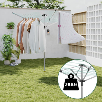 Outdoor Umbrella Drying Rack 165 Feet Umbrella Clothesline with 12 Lines Rotary Drying Rack Adjustable Height 4-Arm Foldable Clothes Drying Rack with Protective Cover for Backyard- Green