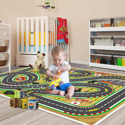 Kids Rug Play mat Playroom Rugs Car Rugs for Kids Toy Cars Race Track for Classroom Rug (Race-Brown, 4x6ft)