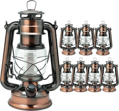 YAKii LED Vintage Lantern Metal Hanging Hurricane 12 LED Dimmer Switch Warm White Battery Operated Lantern Power Outage Indoor Camping Lighting Outdoor Brooklyn Decoration(Copper Pack of 8)