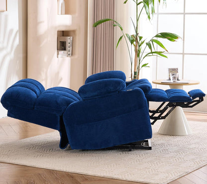 Dual Motor Power Lift Recliner Chair for Elderly,Electric Lift Chair with Adjustable Headrest, Heat and Massage,Lay Flat Recliner with Cup Holders,USB Ports,Type C,Zero Gravity, Blue