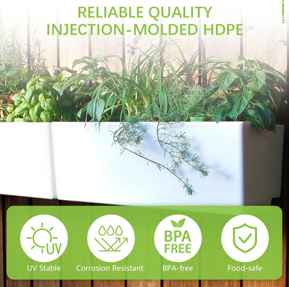 Glowpear Self Watering Planter Box - 23.6", White - UV Stable, Scalable Wall Mounts Plant Pot with Water Gauge, Indoor Outdoor for Vegetables, Flowers, Herbs, and Succulents, Gardening