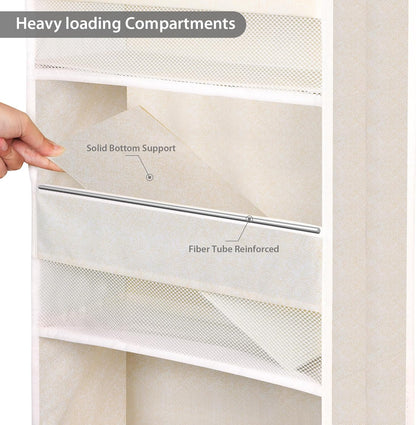 Univivi 5-Shelf Over Door Hanging Organizer Fabric Door Storage with 4 Large Pockets and 3 Small PVC Pockets Wall Mount Hanging Storage Organizers for Baby Nursery (Beige Pattern)