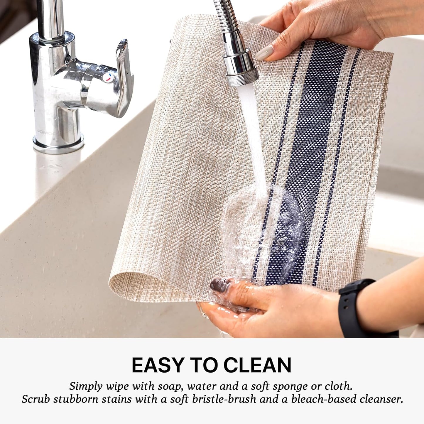 LEXMORE Placemats Set of 6 Vinyl/Plastic Woven Place Mats for Kitchen Table Indoor/Outdoor Washable Placemat Wipeable Dining Table Mats(Blue Skyline)