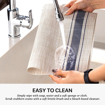 LEXMORE Placemats Set of 6 Vinyl/Plastic Woven Place Mats for Kitchen Table Indoor/Outdoor Washable Placemat Wipeable Dining Table Mats(Blue Skyline)