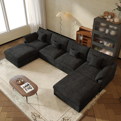 JACH U-Shaped Sectional Couches for Living Room, Cloud Sectional Couch with Deep Seat, 155.9" Modular Sofa with Chaise, Covers Removeable & Washable, Sofas Furniture for Living Room, Black