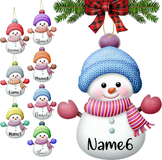 Personalized Christmas Ornaments with Names Snowman Custom Family Ornament Customized Xmas Tree Hanging Wood Decoration Gift 3.15"（8cm） Blue