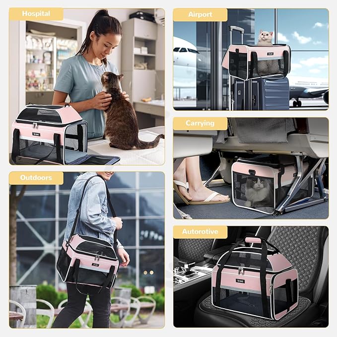 Lekereise Top-Expandable Pet Carrier 17x11x9.5 Inch Alaska Hawaiian Airline Approved Soft Sided Underseat to 12lbs Travel Carriers for Small Cats and Dogs with Locking Safety Zippers Anti-Scratch Mesh