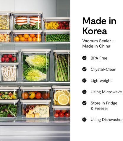 VAKUEN Premium Airtight Food Storage Container. Special Edition Mercury Color 8P/Set. 7pcs Container and Vacuum Sealer. Patented Double Silicone Lining, 100% Leak Proof, BPA-FREE