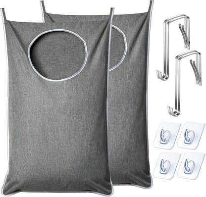 XL Hanging Laundry Hamper, Extra Large Tear-resistance Door Hamper with 2 Types Hooks for Dirty Clothes, Save Bathroom Space Hanging Laundry Bag (36.5x 22 Inch,Grey)