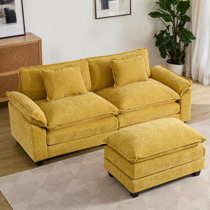 URRED Modular Sectional Sofa Comfy Cloud Couch, Modern Chenille Sofa Sleeper Deep Seat Couches with Ottoman/Pillows for Living Room (Yellow, 82.6''- L Shape)