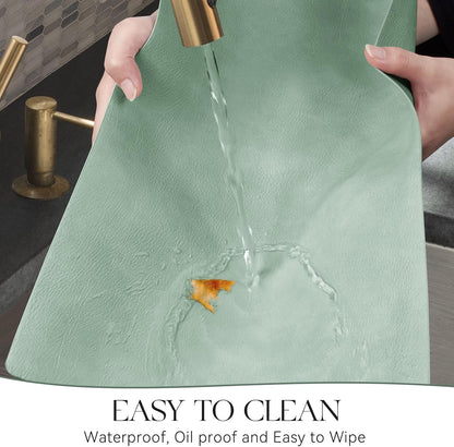 MOSAYT Vinyl Placemats Set of 8-12 X 17 Inch - Faux Leather 100% Waterproof Oil-Proof Wipeable PU Place Mats, Heat Resistant Reversible Table Mats for Kitchen, Dining, Outdoor (Green)