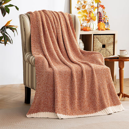 MIULEE Fall Burnt Orange Super Soft Throw Blanket for Bed, Twin Size Cozy Fluffy Warm Blankets Knit Blankets for Couch, Sofa, Chair, Living Room, Camping, Picnic, 60 x 80 inch