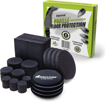 Slipstick GorillaPads Non-Slip Furniture Pads & Furniture Sliders Variety Pack (68 Pieces) Protects a Wide Range of Furniture & Floors, Whole House Furniture Gripper Slider Floor Protector Kit Black