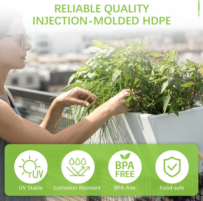 Glowpear Self Watering Railing Planter Box - 23.6", White - UV Stable, Scalable Plant Pot with Water Gauge, Indoor Outdoor for Vegetables, Flowers, Herbs, and Succulents
