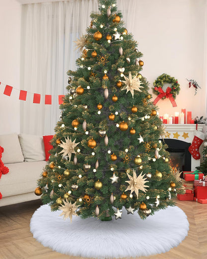 COOLWUFAN 36 Inches Christmas Tree Skirt for Xmas Tree Holiday Party Decorations White Plush (White)