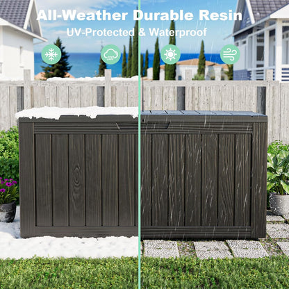 DRATO 75 Gallon Deck Box, Waterproof Resin Large Outdoor Storgae Box for Patio Furniture, Patio Cushions, Gardening Tools, Pool and Sports Supplies, Lockable