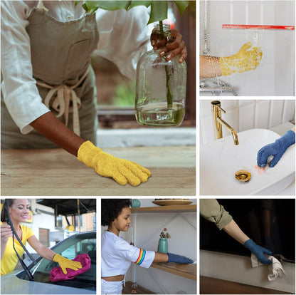 Patelai 2 Pairs Microfiber Gloves for plants Dusting Cleaning Glove Mittens House Cars Blinds Dusting(Yellow, Dark Blue, Large)