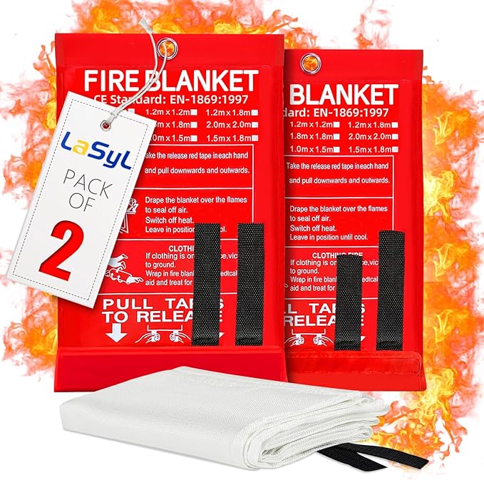 LaSyL Fire Blanket Emergency for Home, 40" x 40"(Pack of 2), Fire Supression Blanket Good for Home Safety, Kitchen, and Camping,Hurricane Preparedness Items