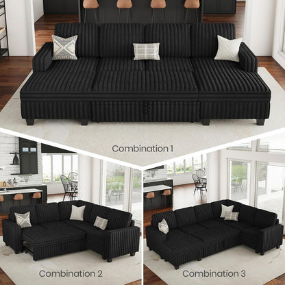 Belffin Oversized Sofa Bed Modular Sectional Sleeper Sofa with Pull Out Bed L Shaped Couch with Storage Chaise Black Couch
