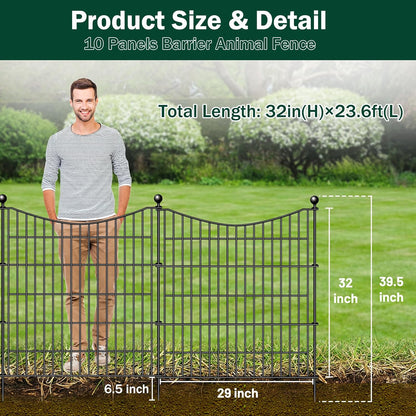 10 Panels No Dig Dog Fence Outdoor for Yard, 32 in(H) X 23.6 ft(L) Decorative Tall Garden Fence Animal Barrier, Rustproof Metal Wire Garden Edging and Borders, Temporary Fencing Stakes