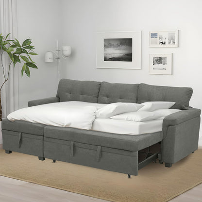 Naomi Home Transform Any Space: Sleeper Sectional Sofa with Convertible Sofa Bed & Inviting Chaise. Find Tranquil Comfort with Stress-Relieving Design & Durable Cushions - Gray/Velvet