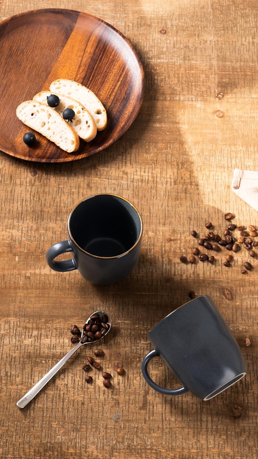 famiware Coffee Mugs Set of 4, Ocean Square 13oz Coffee Cup Set with Handle for Cocoa, Milk, Hot Chocolate, Tea, Water, Stoneware Cups for Kitchen, Microwave and Dishwasher Safe, Matte Black