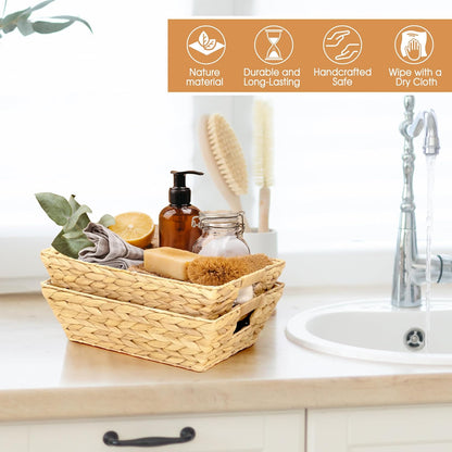 Set of 2 Snack Baskets, Wicker Snack Basket Organizer for Office, Small Wicker Baskets with Handles, (2 Medium Basket)