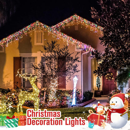 JMEXSUSS Icicle Christmas Lights, 200 LED Multicolor Indoor Outdoor Waterproof, 8 Modes Decorations for Xmas Roof Party Holiday