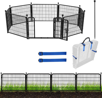 ADAVIN 24 in(H) Garden Fence with Gate, 8 Panels Total 19.7 Ft(L), Heavy Duty Iron Metal Animal Barrier Fence, Dog Fence Outdoor for Yard, Temporary Fencing, No Dig Garden Border Fencing