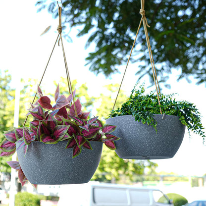 13 Inch 2 Pack Large Hanging Planters for Indoor Outdoor Plants, Plastic Hanging Basket Pots for House Plants Flowers, Grey