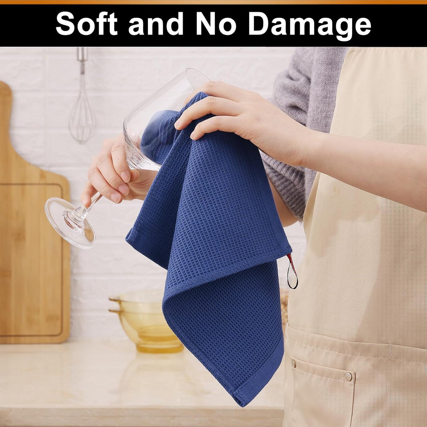 Homaxy 100% Cotton Kitchen Towels and Dishcloths Set - 8 Pack Waffle Weave Soft and Absorbent Dish Towels - 26 X 16 Inch and 12 X 12 Inch - Navy Blue