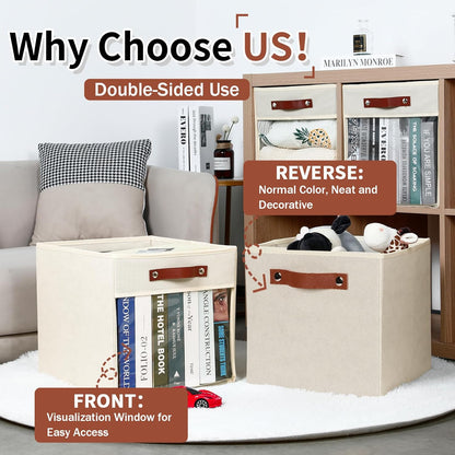 HNZIGE 11 x 11 Storage Cubes Bins for Storage Organizer,Shelf Fabric Storage Bin for Cube Organizer, Canvas Cloth Bin,Cubby Decorative Cube Organizer Bin for Cube Storage Blanket Home(Cream 6 PCS)