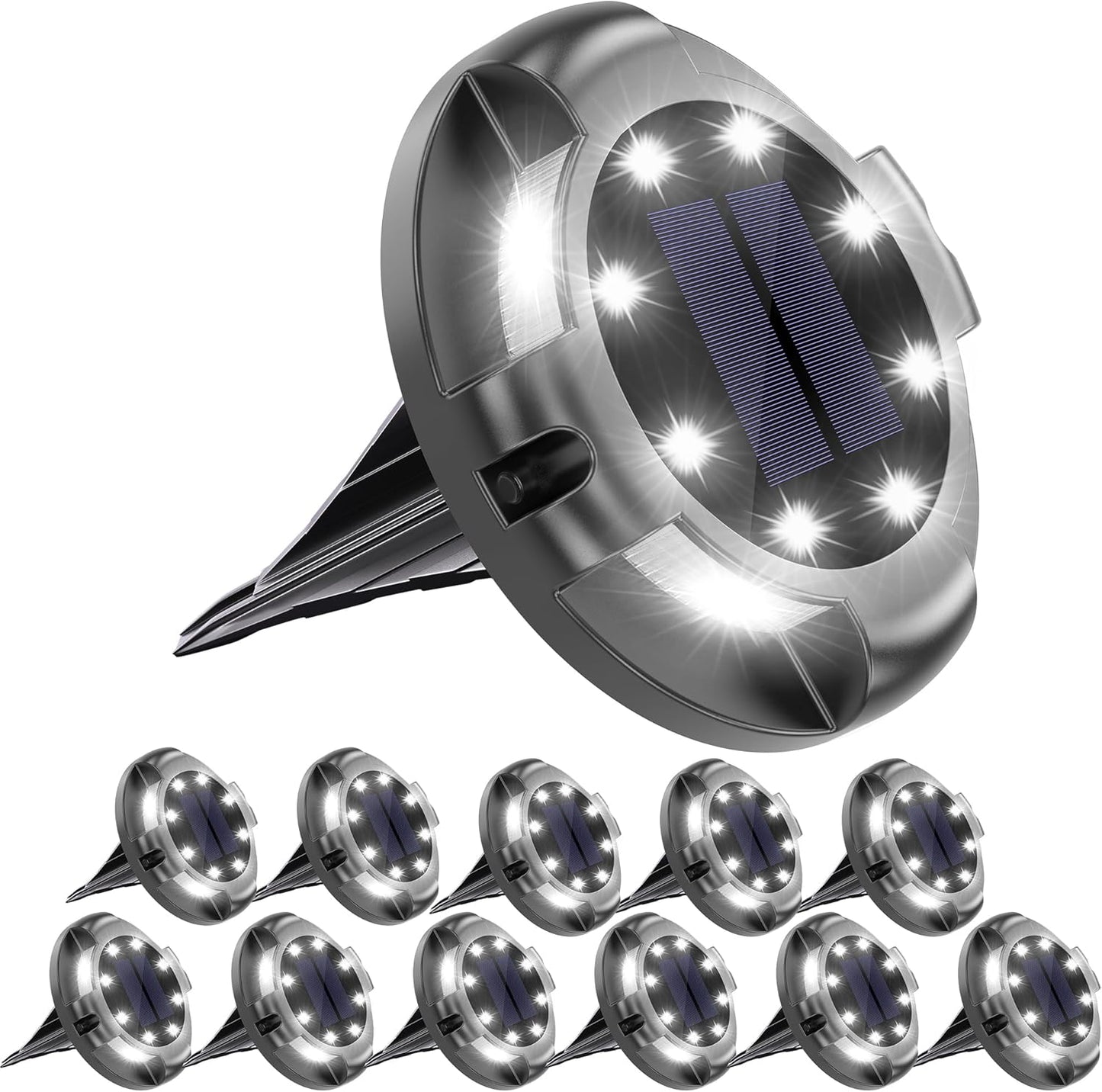 Biling Solar Outdoor Lights - 12 Pack, Bright Uplight Sidelight, Waterproof Deck Lights for Yard, Walkway, Garden, Poolside (White)