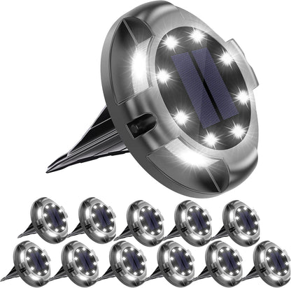 Biling Solar Outdoor Lights - 12 Pack, Bright Uplight Sidelight, Waterproof Deck Lights for Yard, Walkway, Garden, Poolside (White)