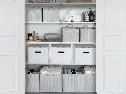 StorageWorks 45L Large Storage Bins for Closet and Shelves, Fabric Organizer Baskets with Metal Frame for Clothes, Towels, Collapsible Storage Basket, Gray and White Stripes, 2-Pack